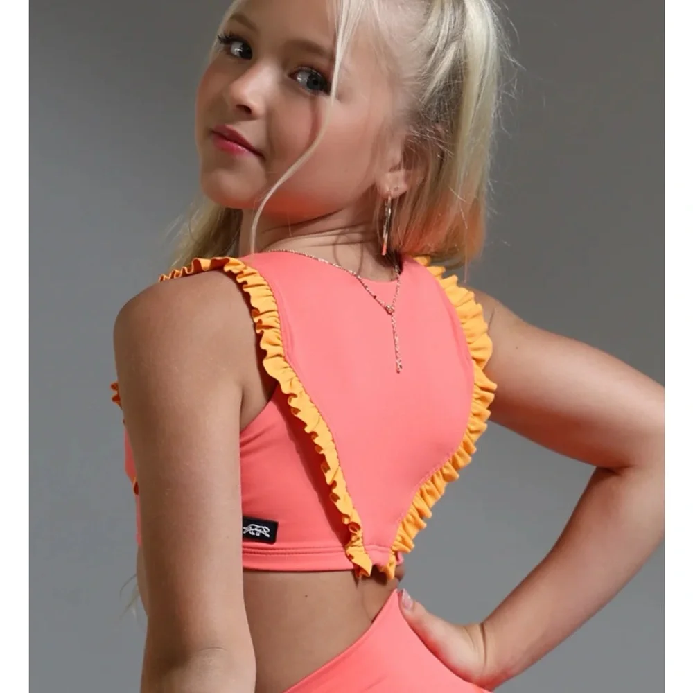 NWT Tiger Friday Dancewear Faye Reversible Crop Top Size CM Color Papaya - Picture 7 of 9